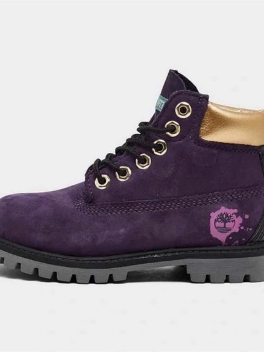 Timberland Kids Purple Suede Boot with Gold Collar